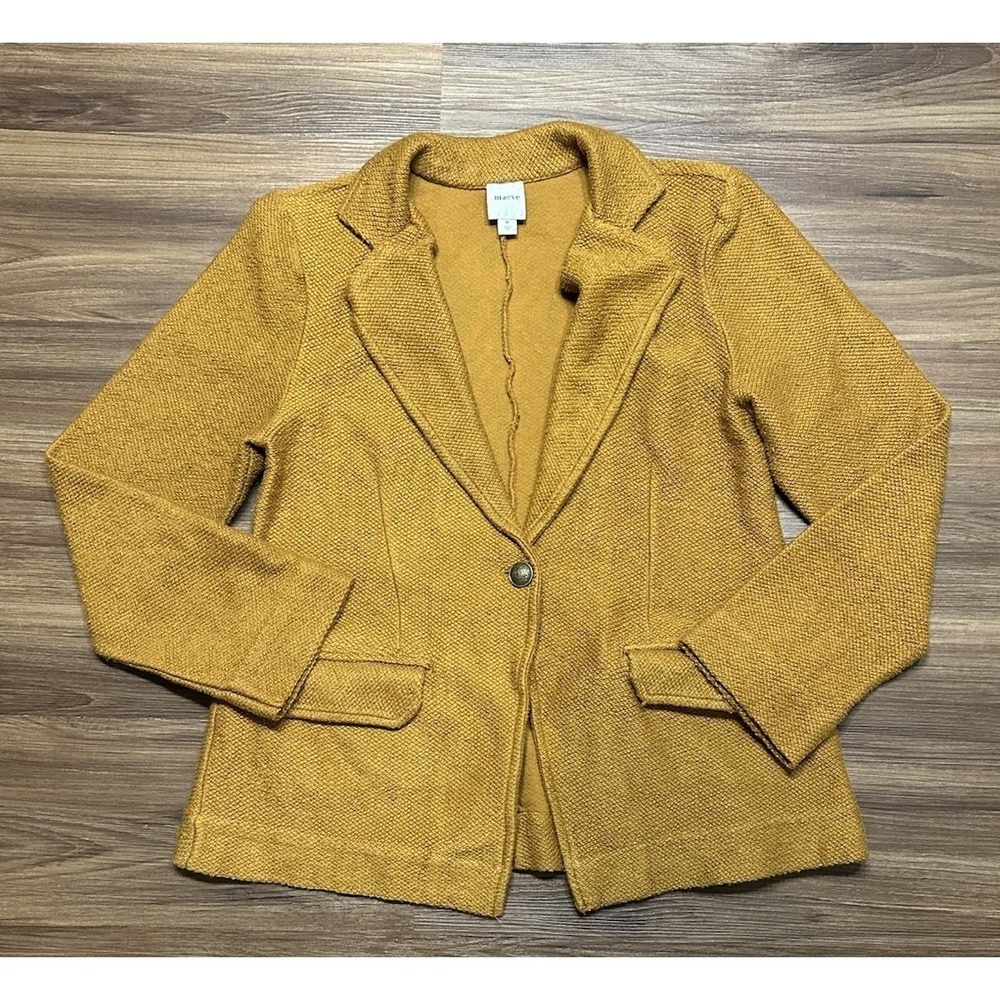Anthropologie Maeve Knit Long Sleeve Button Mustard Jacket Blazer Women's Sz M - Picture 3 of 10